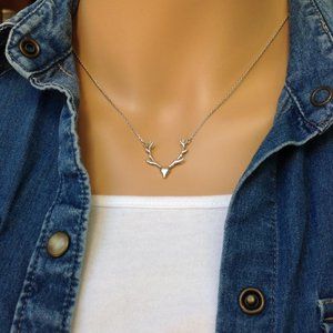 Elk Deer Antlers Necklace (Silver)